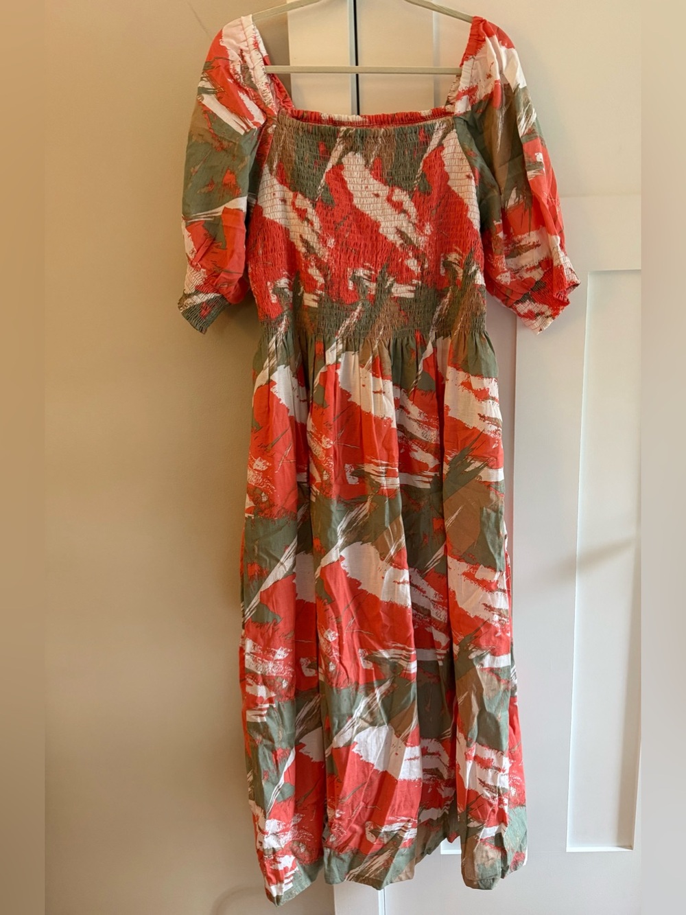 Ashley Stewart Linen/Cotton Smocked Puff Sleeve Square Neck Dress 14/16 XL NWOT - Picture 2 of 7